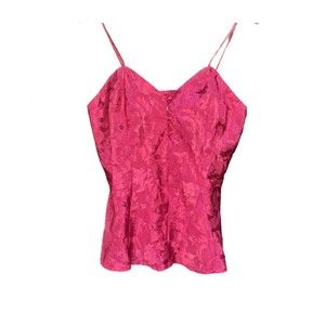 Kathryn Red Satin Intimates Sleep Wear Vintage Cami Top with Buttons Women's M